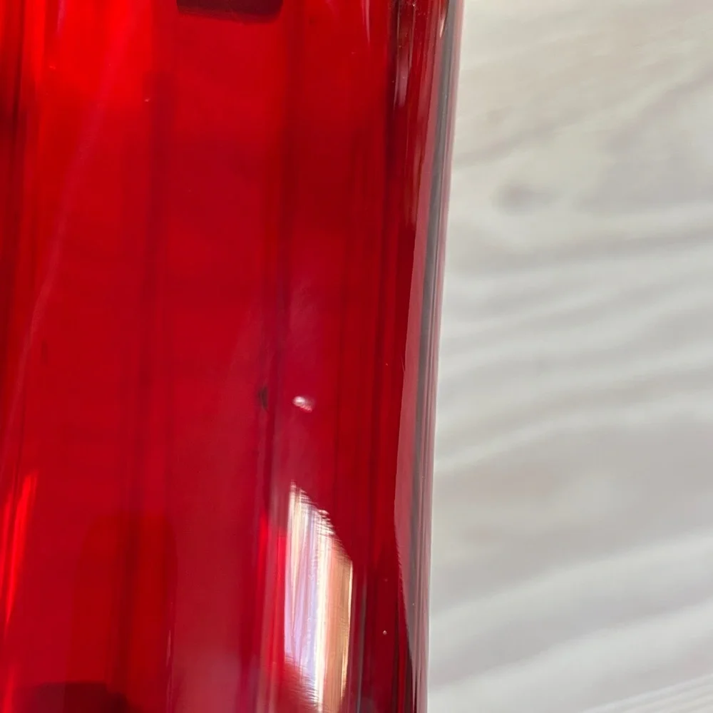 VTG 1940s August Hofbauer Beacon Glass Ruby Red Ruffled Vase Optic Amberina Glow